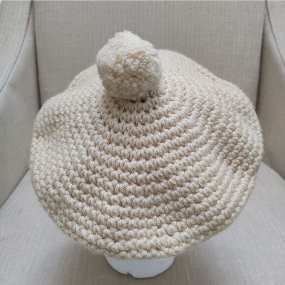 Vintage Hand Knit Pure Wool Irish Tam Beret Hat with Pom Pom - Picture 2 of 9